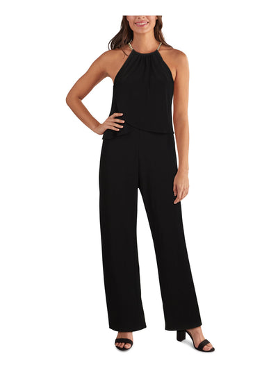 KENSIE Womens Black Sleeveless Halter Evening Straight leg Jumpsuit 2