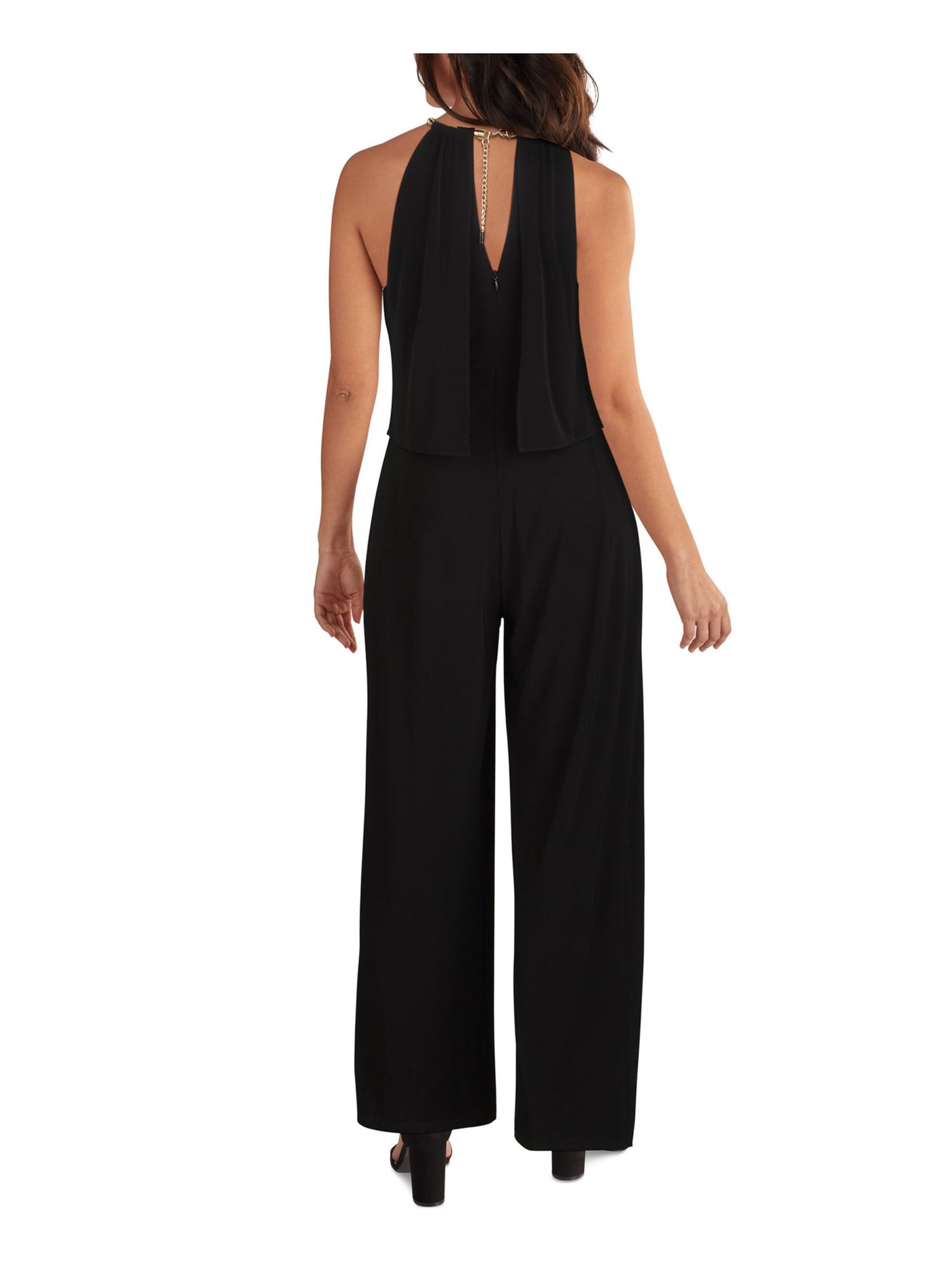 KENSIE Womens Black Sleeveless Halter Evening Straight leg Jumpsuit 2