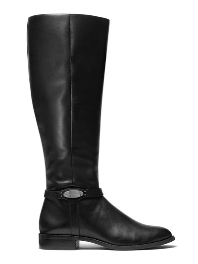 MICHAEL KORS Womens Black Hardware Detail Stretch Finley Round Toe Block Heel Zip-Up Leather Riding Boot 5 M