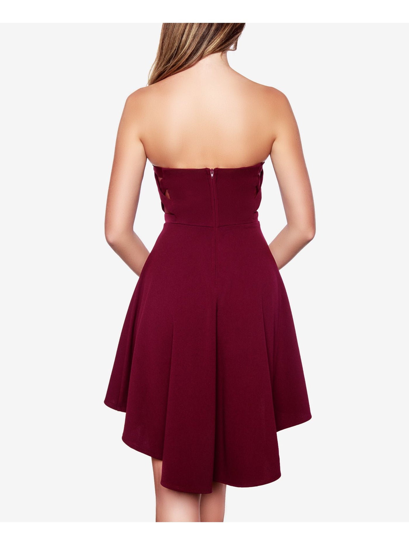 B DARLIN Womens Burgundy Strapless Short Cocktail Fit + Flare Dress 1\2