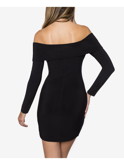 B DARLIN Womens Black Long Sleeve Off Shoulder Mini Cocktail Body Con Dress 5\6