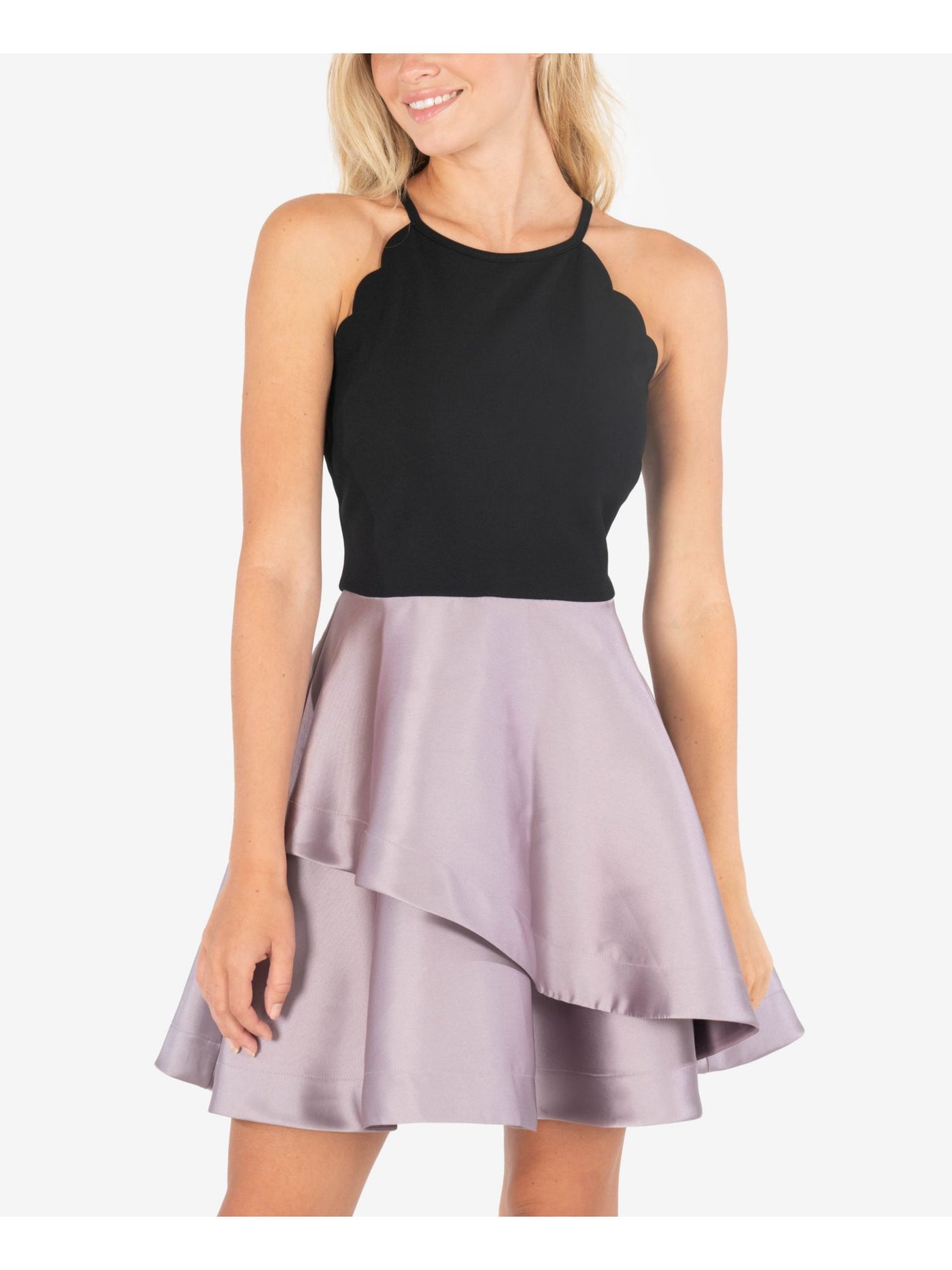SPEECHLESS Womens Halter Mini Layered Scalloped Party Fit + Flare Dress