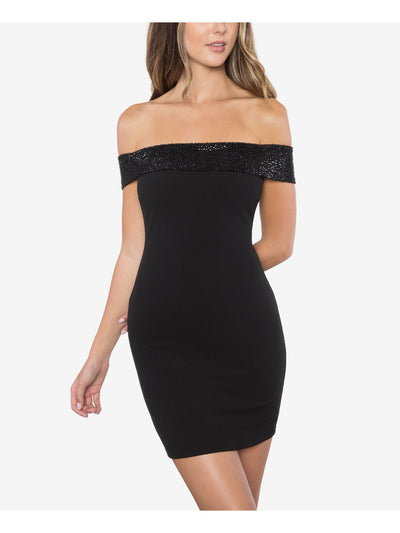 B DARLIN Womens Black Embellished Sleeveless Off Shoulder Mini Cocktail Body Con Dress 11\12