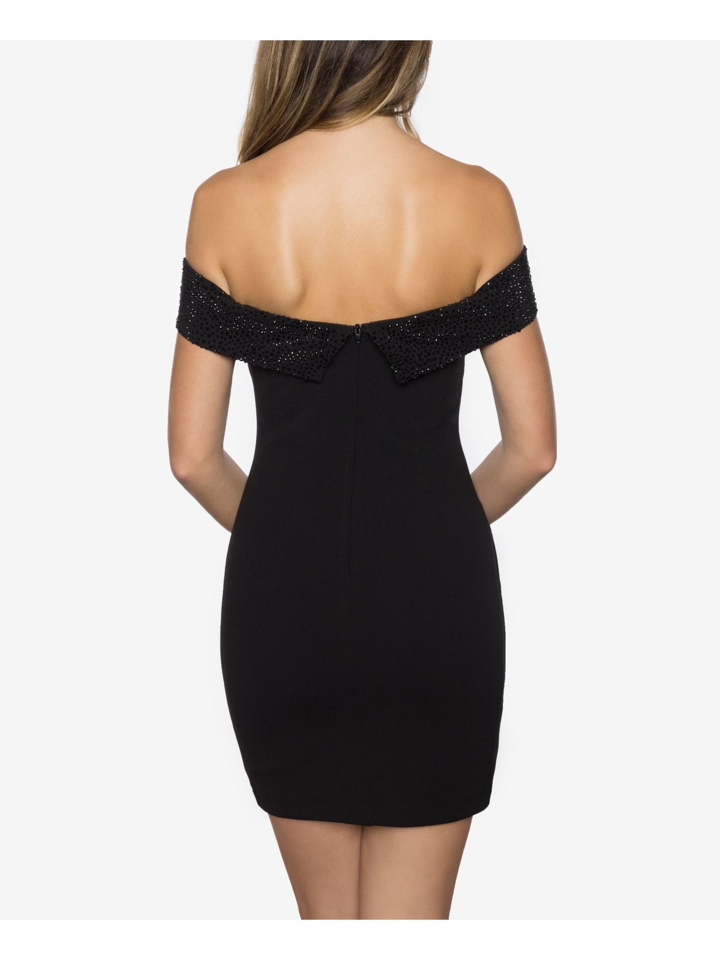 B DARLIN Womens Embellished Sleeveless Off Shoulder Mini Cocktail Body Con Dress