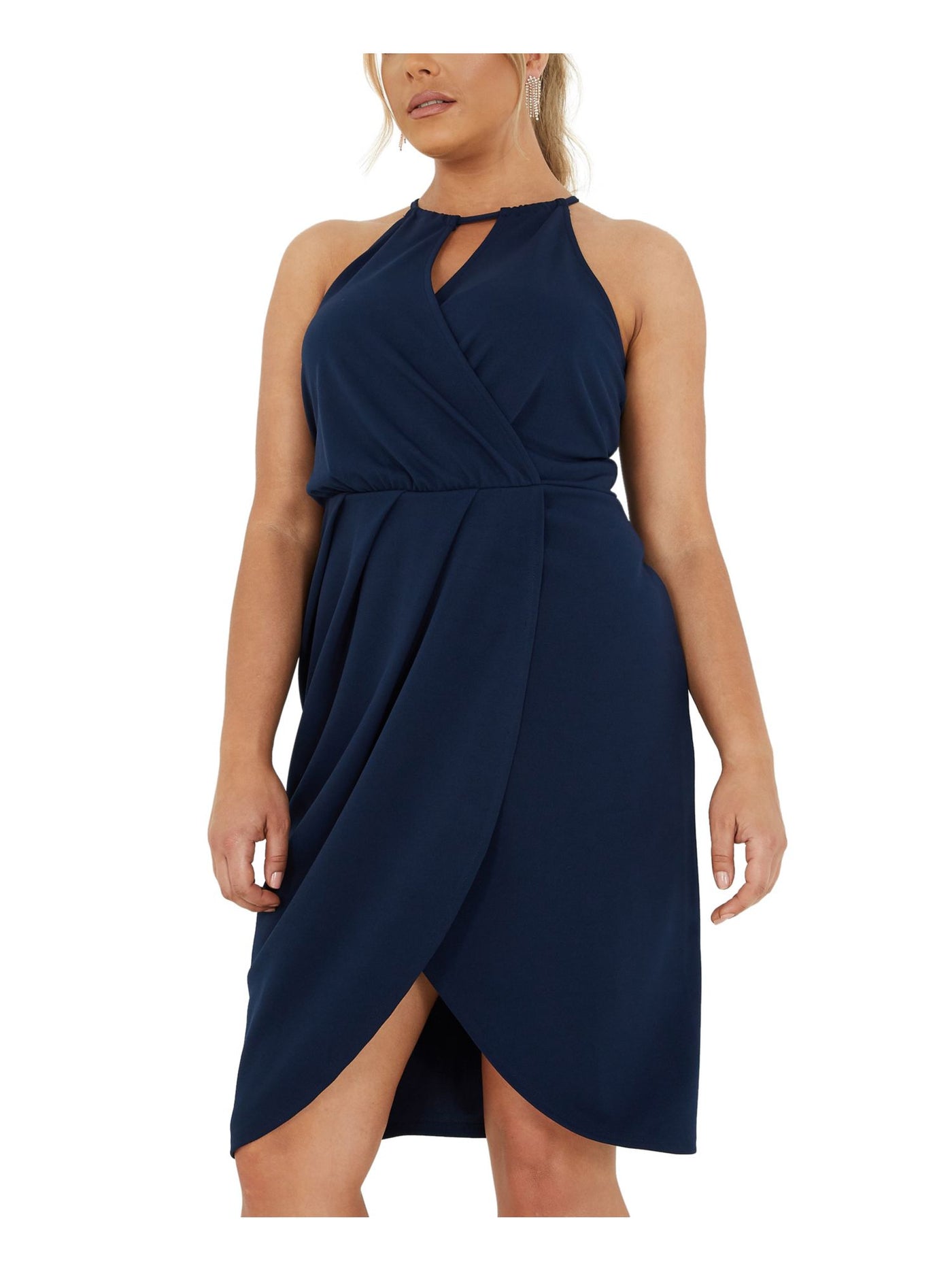 QUIZ Womens Navy Halter Knee Length Evening Tulip Dress 22