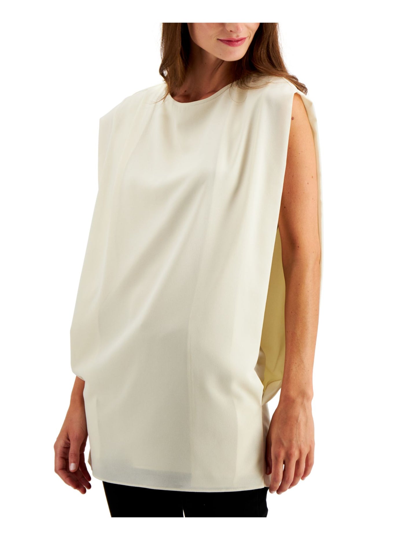 ALFANI Womens Ivory Sleeveless Jewel Neck Top Size: XS