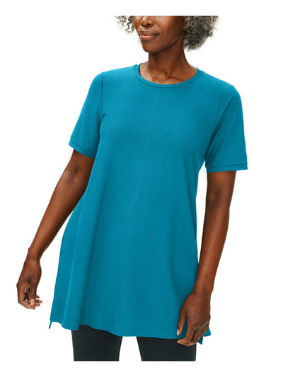 EILEEN FISHER Womens Short Sleeve High Low Cut Crew Neck Tunic Top
