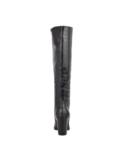 MARC FISHER Womens Black Croco Texture Erli Pointed Toe Stiletto Zip-Up Boots Shoes 5.5