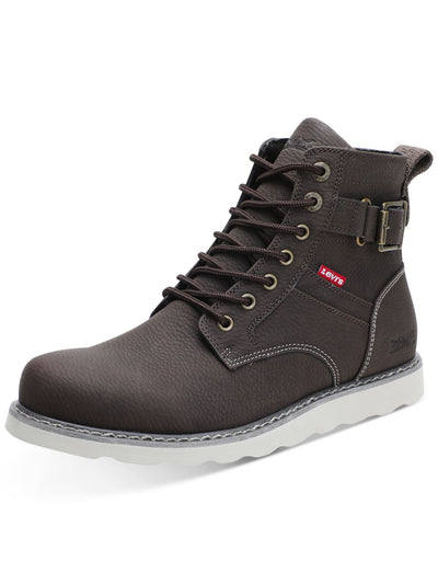 LEVI'S Womens Brown Lace Up Fabric Heel Pull-Tab Buckle Accent Cushioned Cobalt Round Toe Wedge Zip-Up Boots Shoes 11