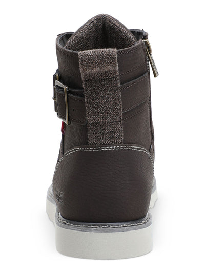 LEVI'S Womens Brown Lace Up Fabric Heel Pull-Tab Buckle Accent Cushioned Cobalt Round Toe Wedge Zip-Up Boots Shoes 11