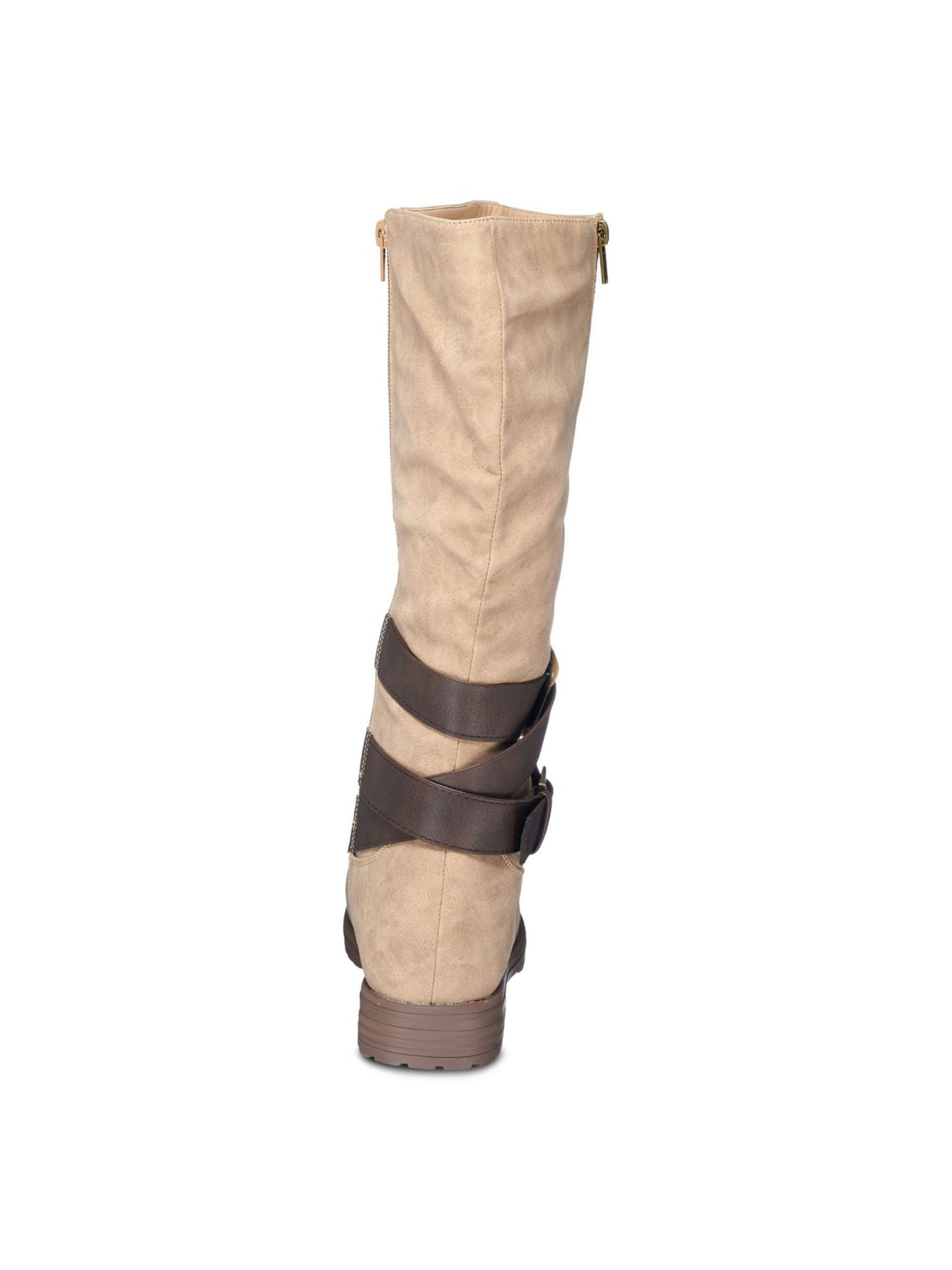 G.C. SHOES Womens Taupe Beige Cushioned Buckle Accent Slip Resistant Dagny Round Toe Zip-Up Riding Boot 6