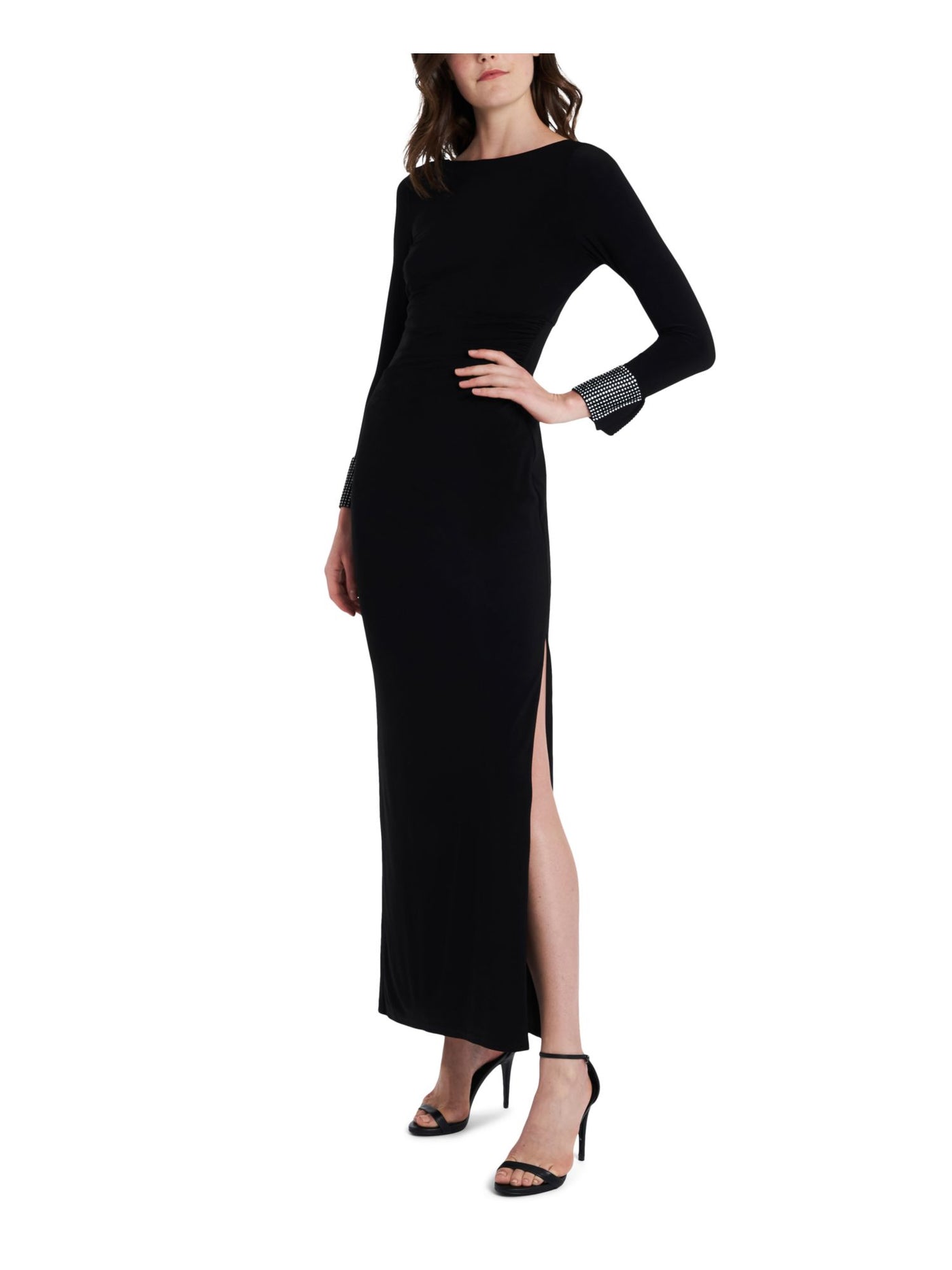 MSK Womens Black Slitted Low Back Long Sleeve Maxi Formal Sheath Dress 14