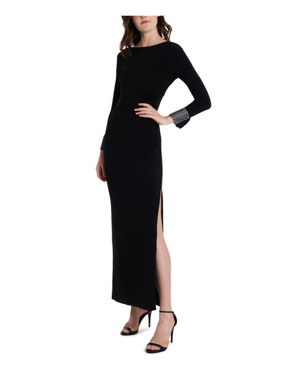 MSK Womens Slitted Low Back Long Sleeve Maxi Formal Sheath Dress