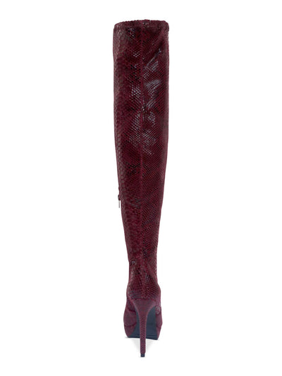 THALIA SODI Womens Burgundy Animal Print 1" Platform Round Toe Stiletto Zip-Up Dress Boots 5