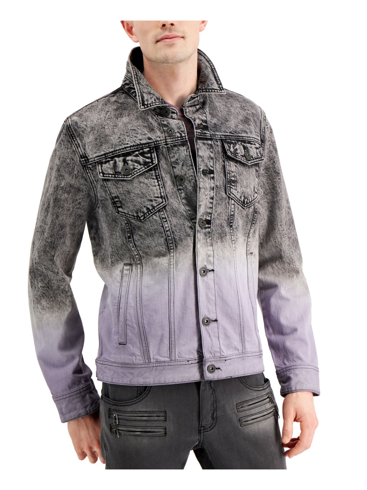 INC Mens Gray Ombre Denim Button Down Jacket S