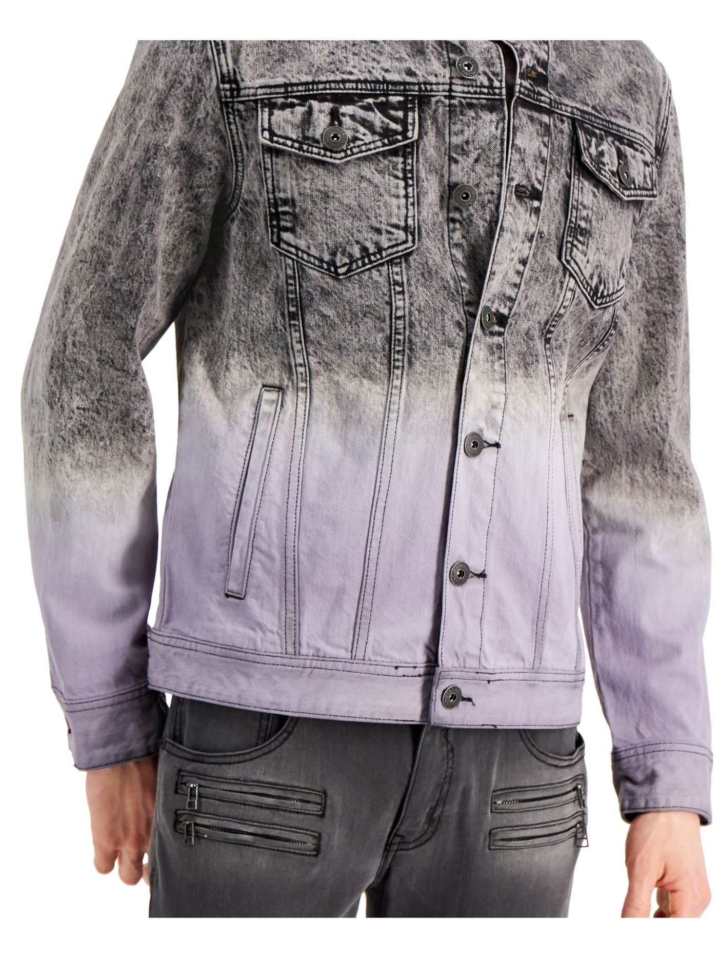 INC Mens Gray Ombre Denim Button Down Jacket S