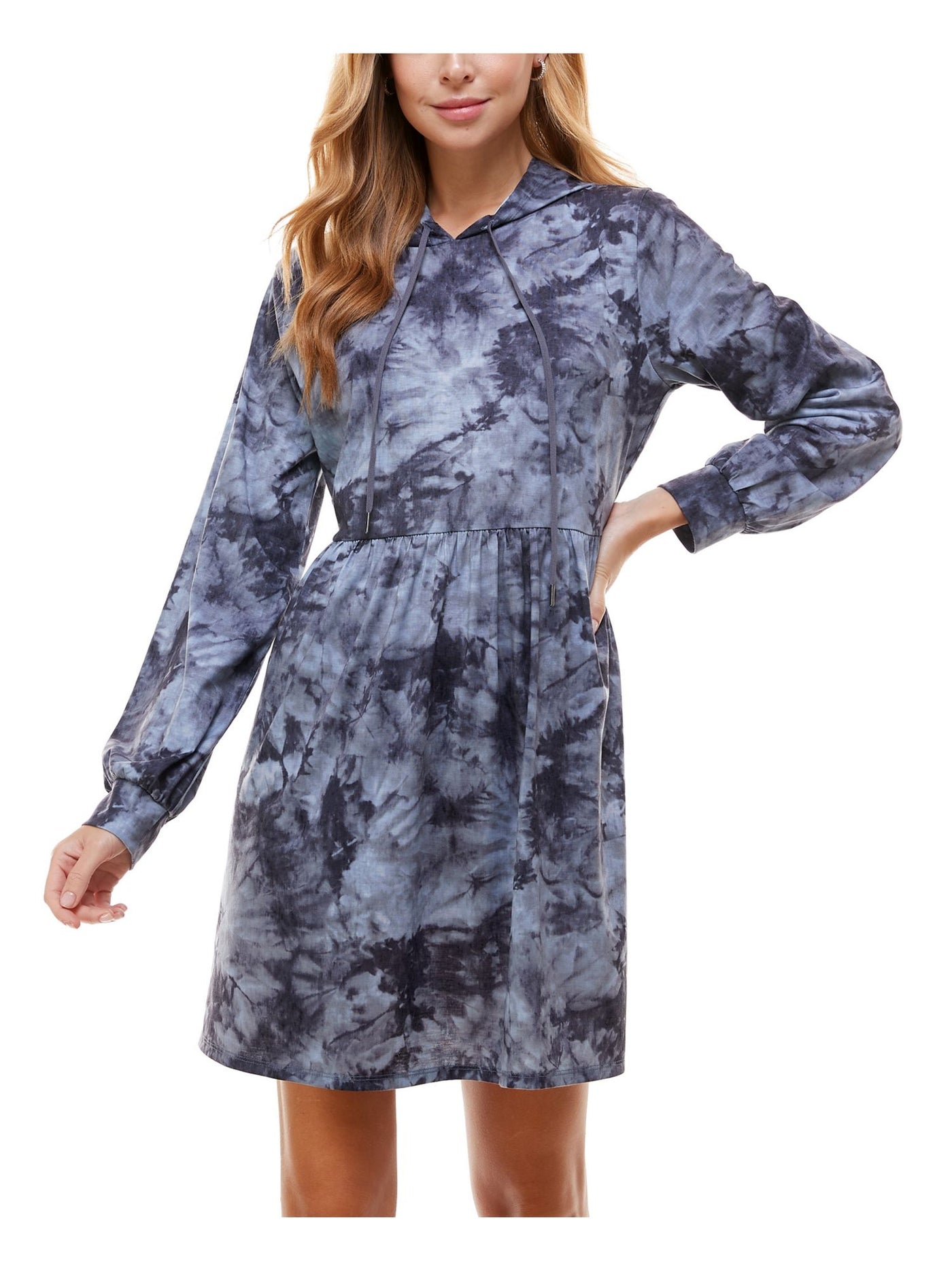 BEBOP Womens Gray Tie Dye Long Sleeve Short Fit + Flare Dress M