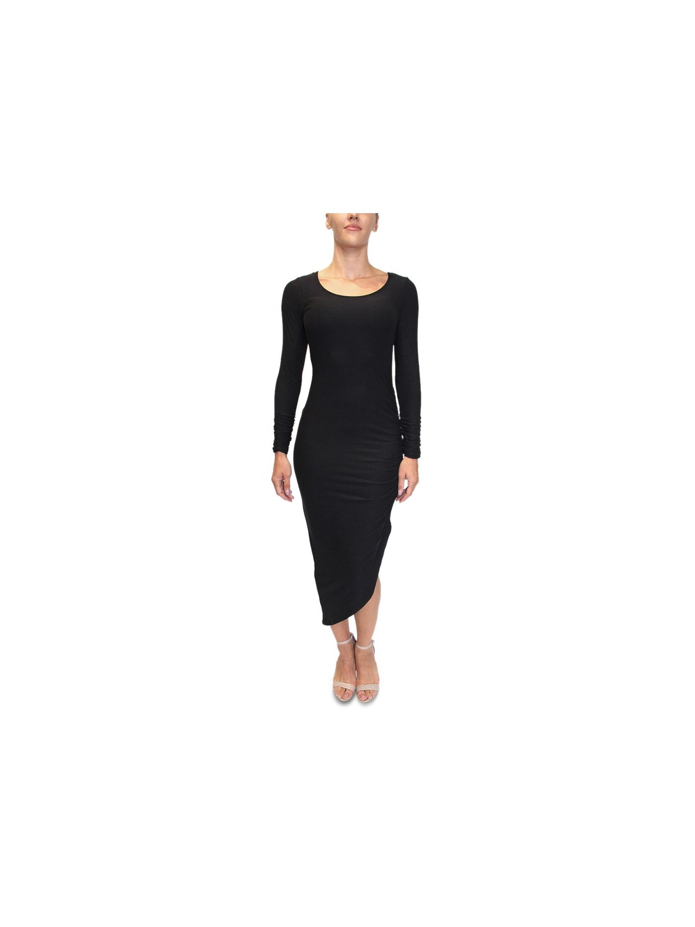 ALMOST FAMOUS Womens Black Long Sleeve Scoop Neck Midi Evening Body Con Dress M