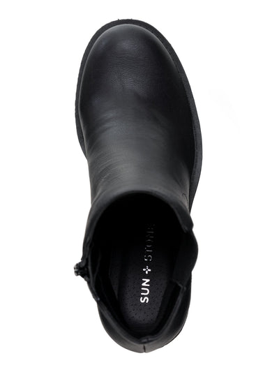 SUN STONE Womens Black Padded Goring Lug Sole Morghan Round Toe Block Heel Zip-Up Booties 10.5 M