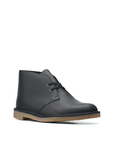 CLARKS COLLECTION Mens Black Cushioned Removable Insole Bushacre 3 Round Toe Block Heel Lace-Up Leather Chukka Boots 7 M