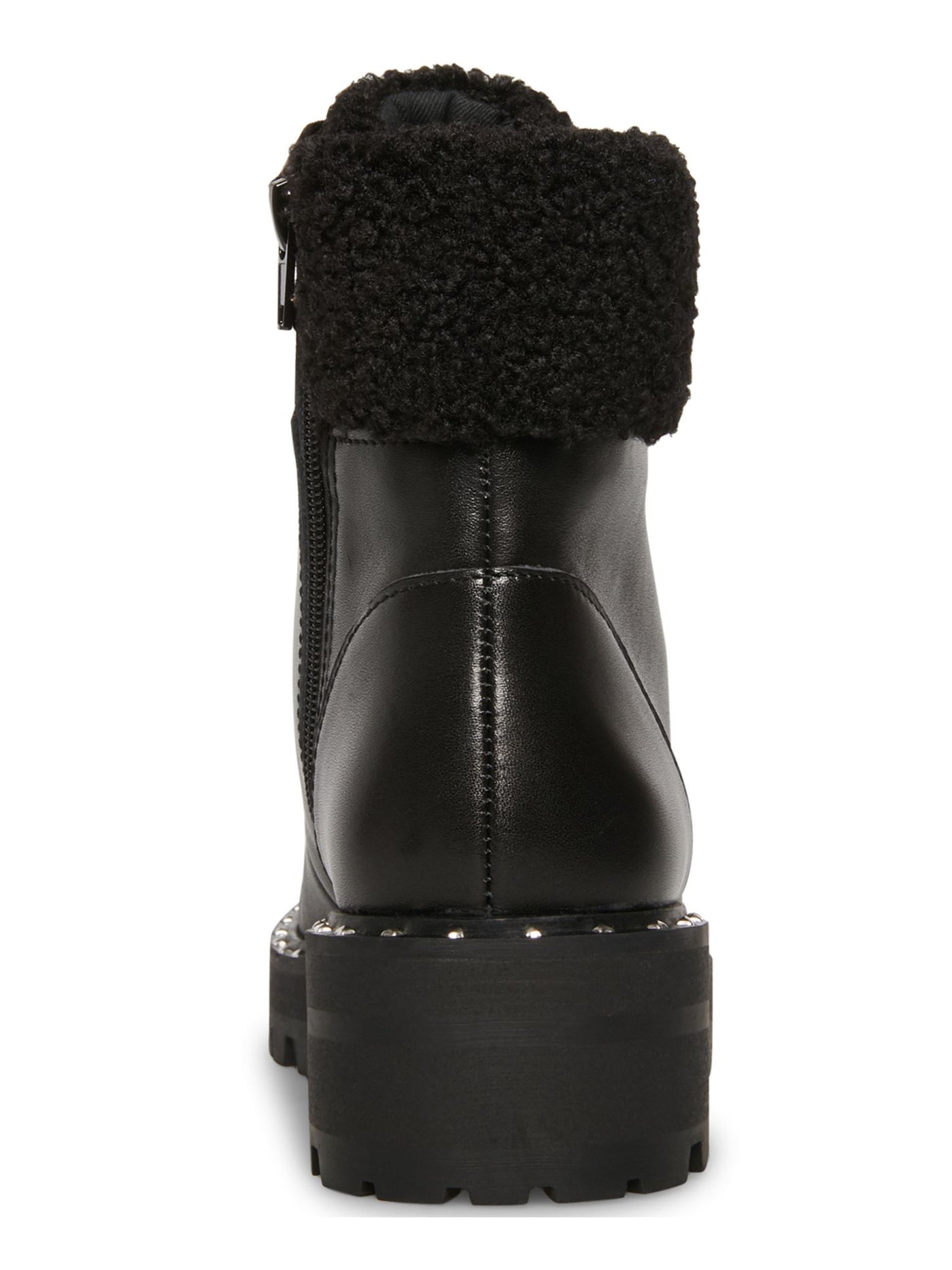 STEVE MADDEN Womens Black Faux Shearing D-Ring Grommet Det Cushioned Studded Receptive Round Toe Block Heel Lace-Up Hiking Boots 6