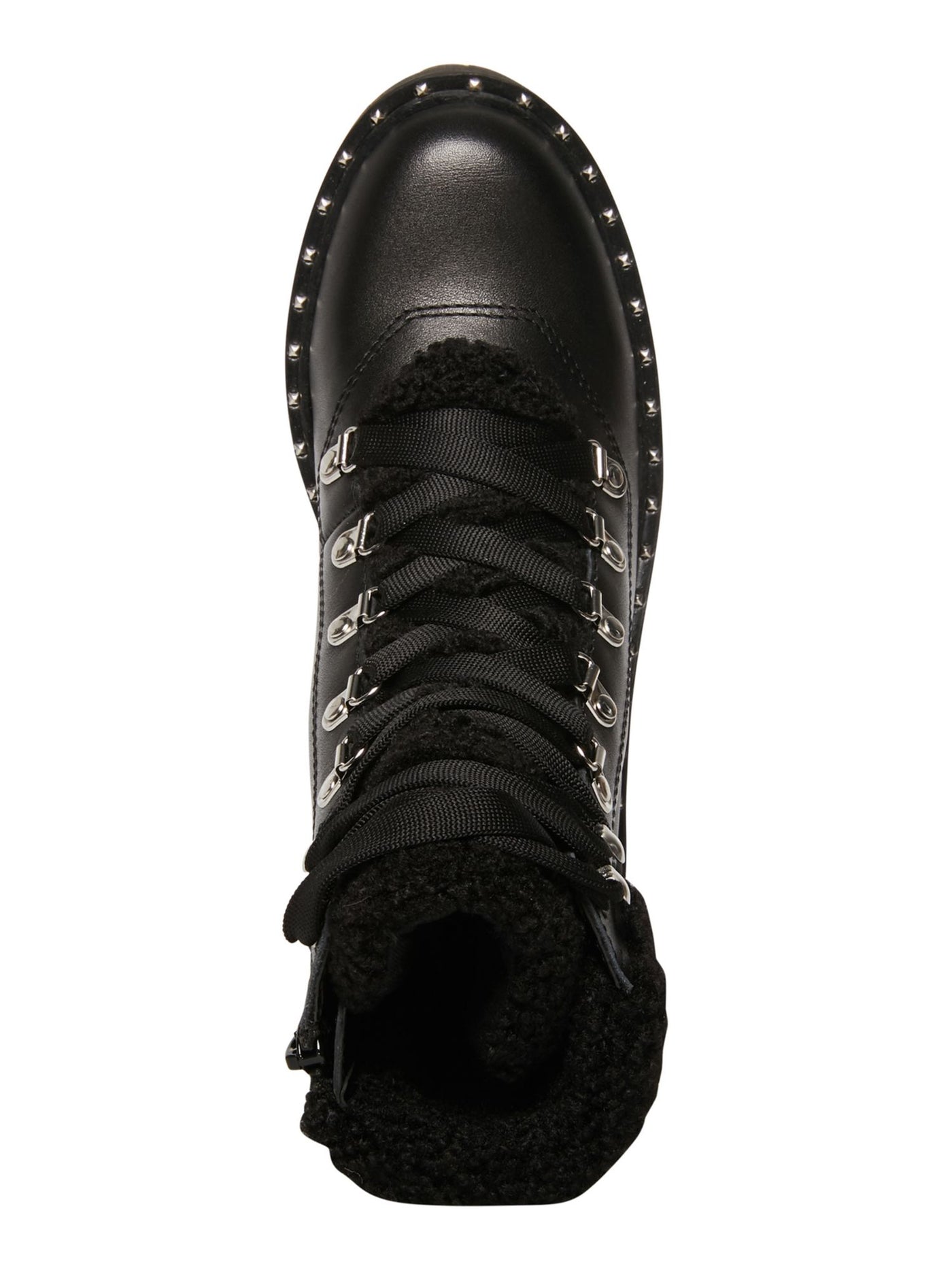 STEVE MADDEN Womens Black Faux Shearing D-Ring Grommet Det Cushioned Studded Receptive Round Toe Block Heel Lace-Up Hiking Boots M