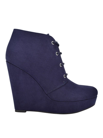 GBG LOS ANGELES Womens Blue 1" Platform Oxford Style Comfort Aheela Round Toe Wedge Lace-Up Booties 9.5 M