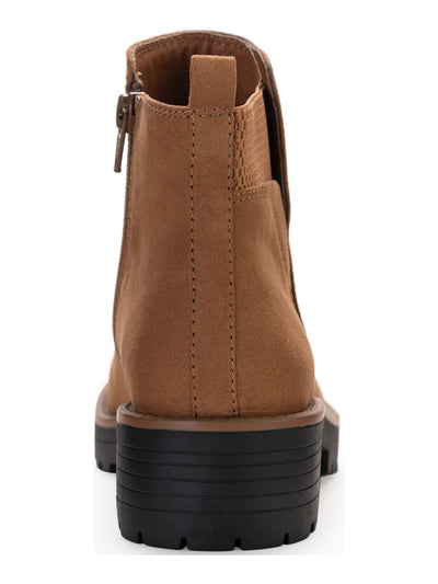 SUN STONE Womens Beige Lug Sole Goring Kandy Round Toe Block Heel Zip-Up Booties 5.5 M