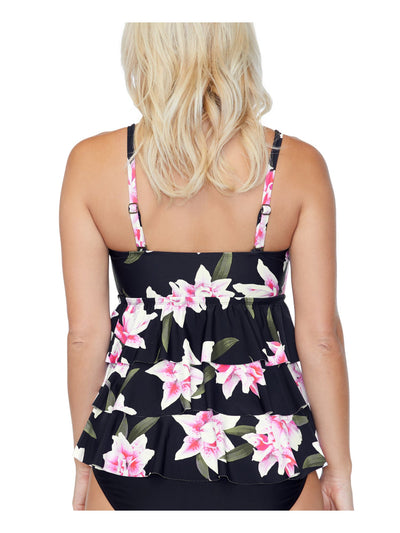 ISLAND ESCAPE Women's Black Floral Removable Straps Removable Cups Bandeau Tankini Swimsuit Top 6