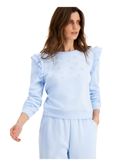 INC Womens Light Blue Embellished Ruffled Sweatshirt XL