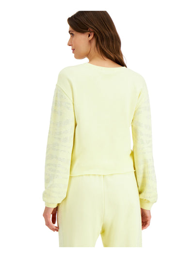 INC Womens Yellow Embellished Crew Neck Long Sleeve Sweatshirt S