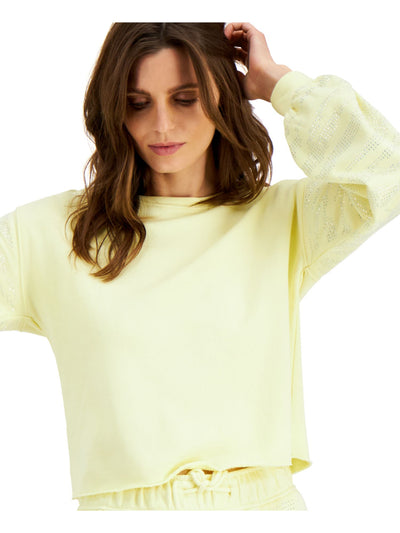 INC Womens Yellow Embellished Crew Neck Long Sleeve Sweatshirt S