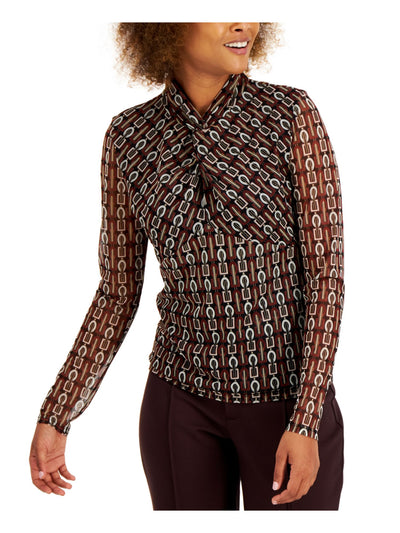 INC Womens Brown Long Sleeve Mock Top XS