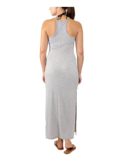 MIKEN Women's Gray Racerback Maxi Slit Dress Adjustable Deep V Neck Swimsuit Cover Up M