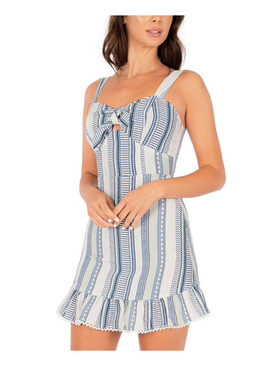 SPEECHLESS Womens Blue Ruffled Striped Sleeveless Sweetheart Neckline Mini A-Line Dress L