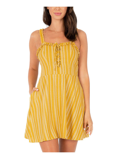 SPEECHLESS Womens Yellow Stretch Ruffled Tie Striped Sleeveless Scoop Neck Mini Fit + Flare Dress XS