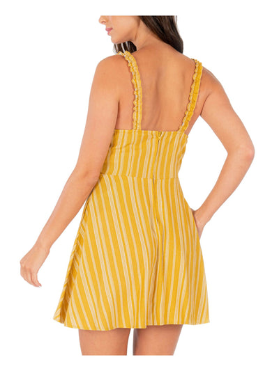 SPEECHLESS Womens Gold Stretch Ruffled Tie Striped Sleeveless Scoop Neck Mini Fit + Flare Dress S