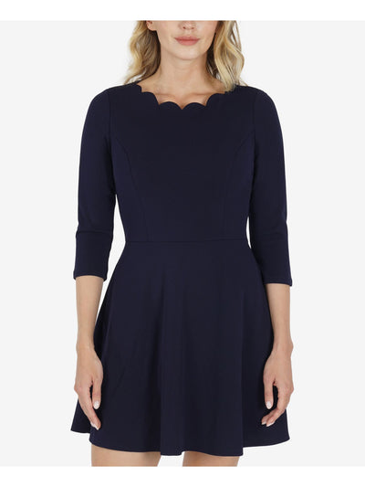 SPEECHLESS Womens Navy 3/4 Sleeve Crew Neck Mini Wear To Work Fit + Flare Dress L