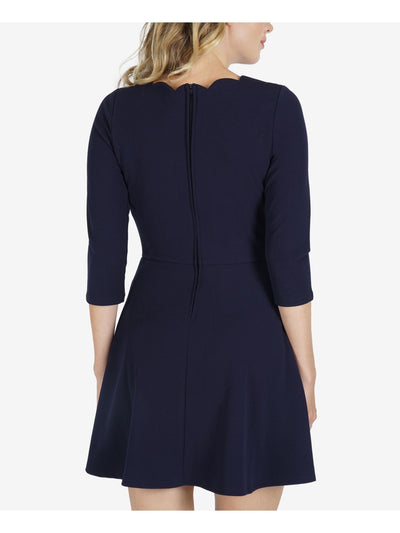 SPEECHLESS Womens Navy 3/4 Sleeve Crew Neck Mini Wear To Work Fit + Flare Dress L