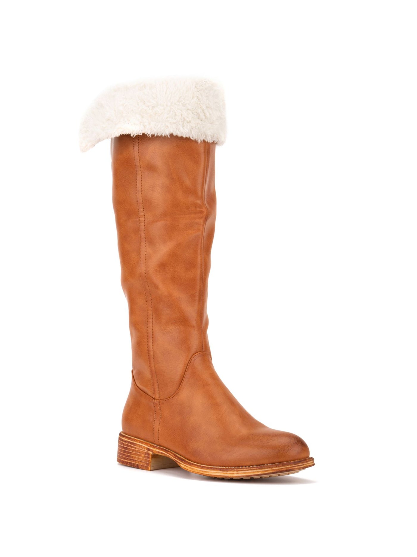 OLIVIA MILLER Womens Brown Plush Cuff Wide Calf Helix Round Toe Block Heel Zip-Up Riding Boot 6