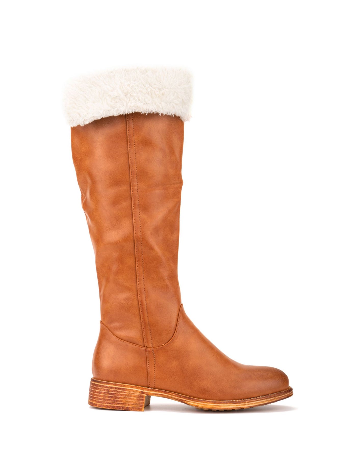 OLIVIA MILLER Womens Brown Plush Cuff Wide Calf Helix Round Toe Block Heel Zip-Up Riding Boot 6