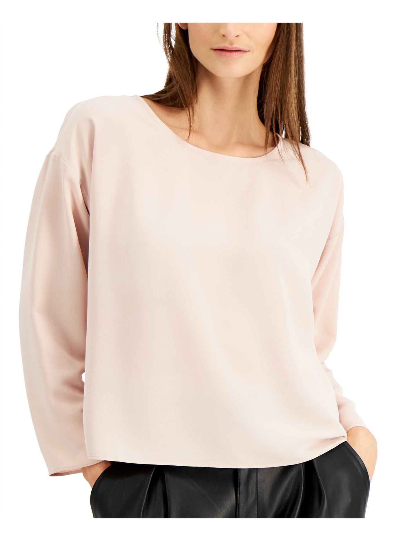 ALFANI Womens Long Sleeve Scoop Neck Blouse