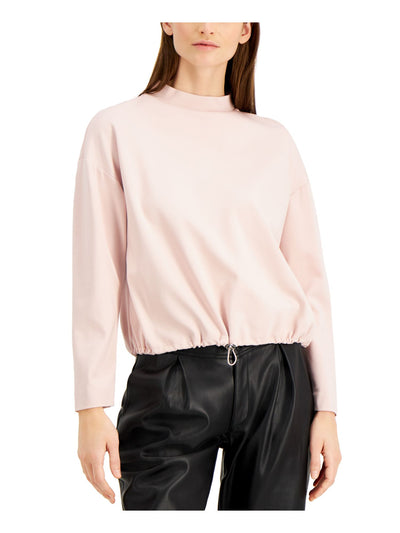 ALFANI Womens Long Sleeve Mock Neck Bungee-Hem Top