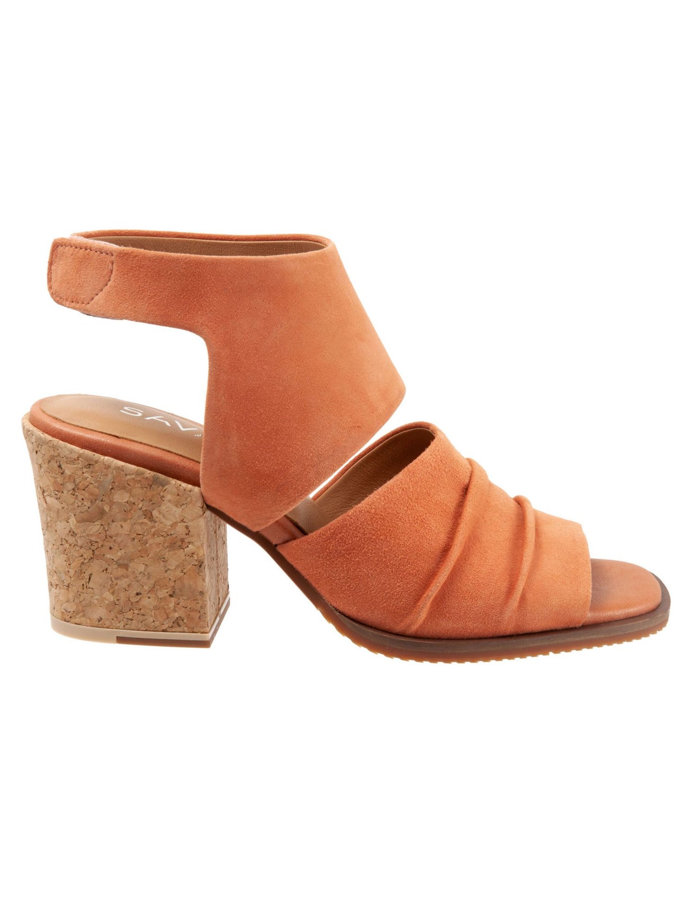 SAVA Womens Coral Orange Cork Slip Resistant Ankle Strap Cushioned Becca Round Toe Block Heel Leather Heeled Sandal 38 W