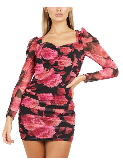 QUIZ Womens Pink Floral Long Sleeve Short Evening Body Con Dress 6