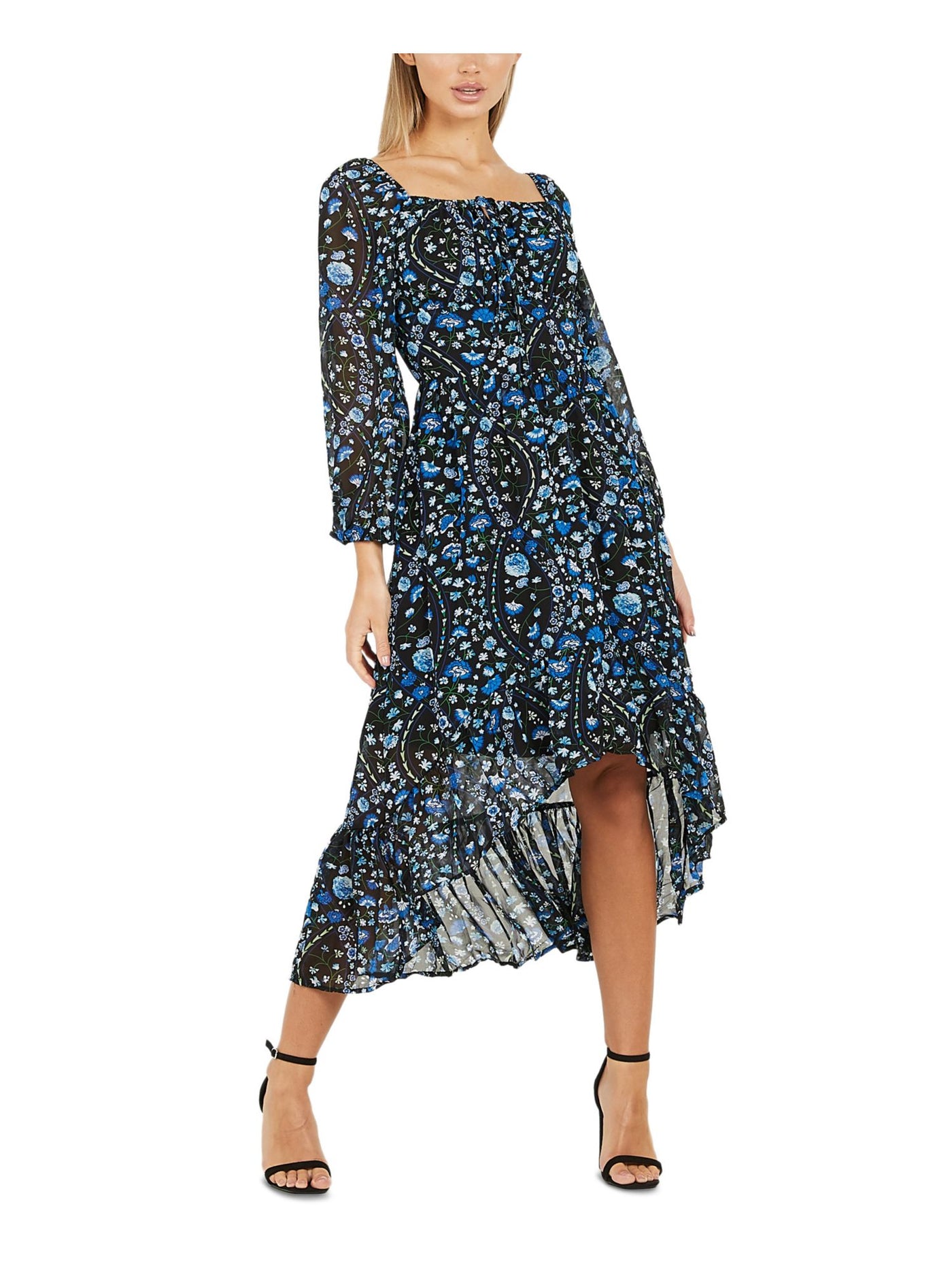 QUIZ Womens Black Floral Midi Peasant Dress 8