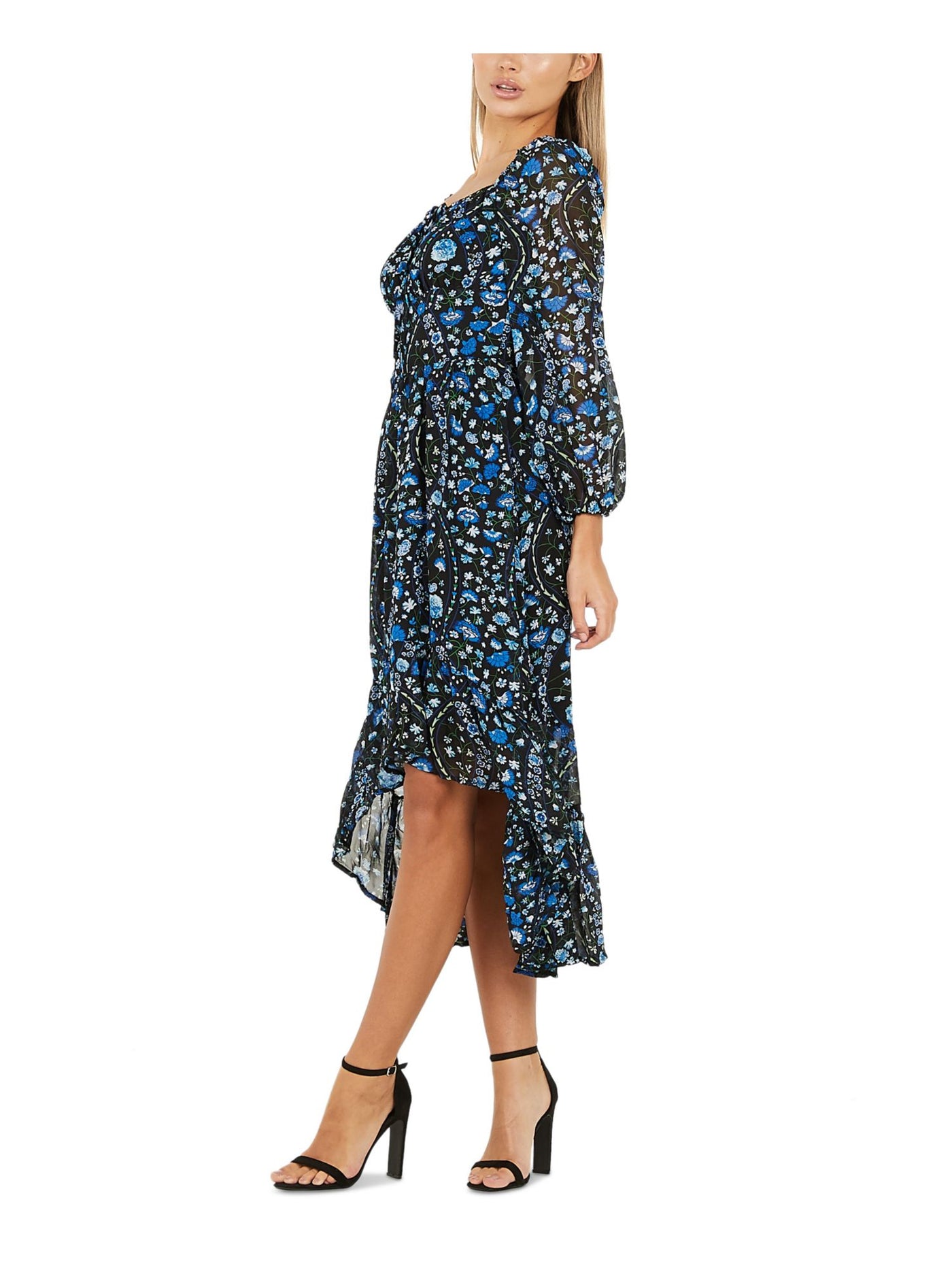 QUIZ Womens Black Floral Midi Peasant Dress 8