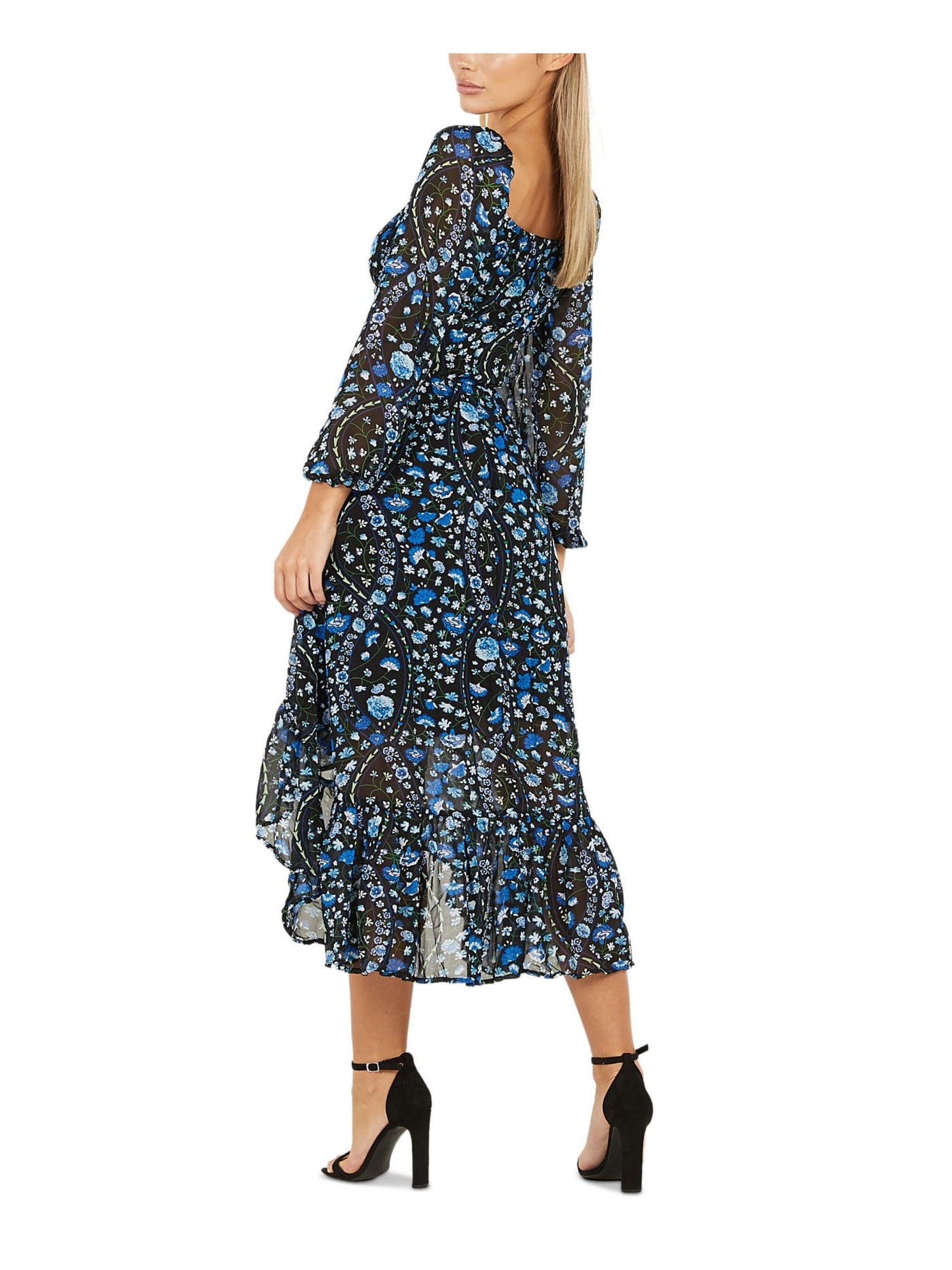 QUIZ Womens Black Floral Midi Peasant Dress 8