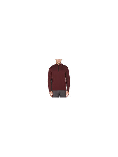 HYBRID APPAREL Mens Burgundy Printed Collared Quarter-Zip Pullover Sweater S