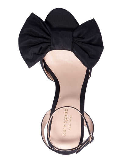 KATE SPADE NEW YORK Womens Black Bow Accent Ankle Strap Gloria Round Toe Kitten Heel Buckle Dress Heels Shoes 9.5 B